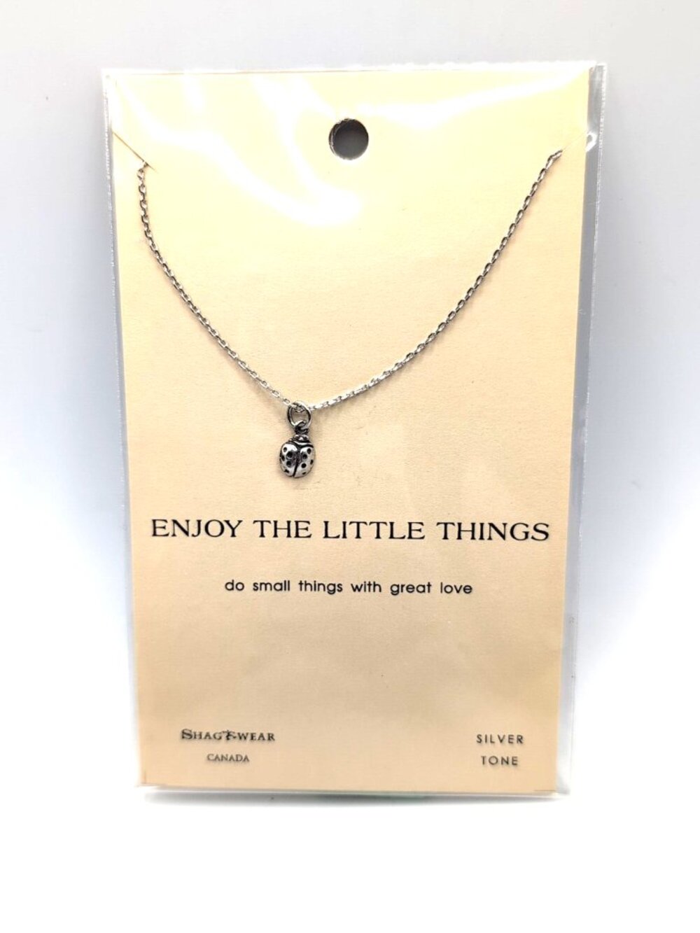 NEW Shagwear "Enjoy the Little Things" Pewter Ladybug Necklace Sealed Pkg Canada